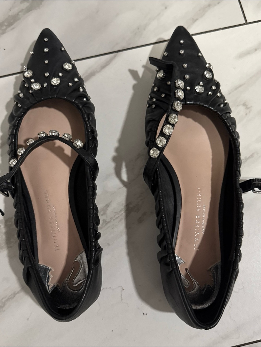 ANTONIO MELANI Black Pointed Crystal-Embellished Flats